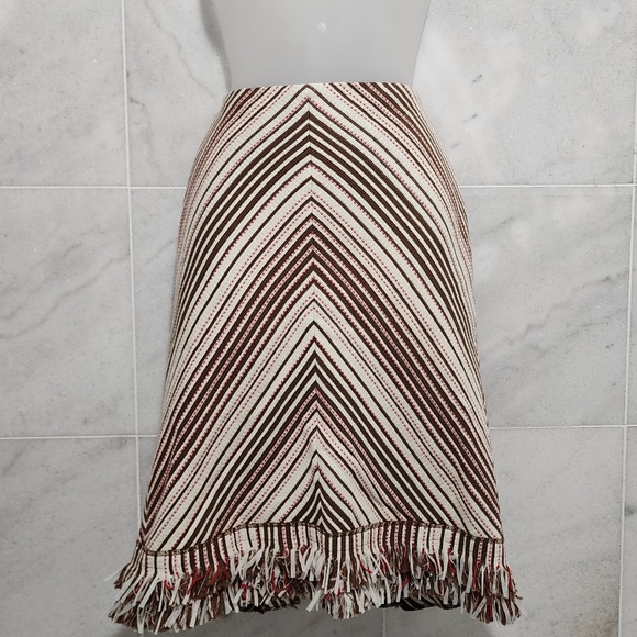 Worth Chevron Fringe Pencil Skirt Cream Brown Muiltcolor sz 8 - Picture 2 of 7